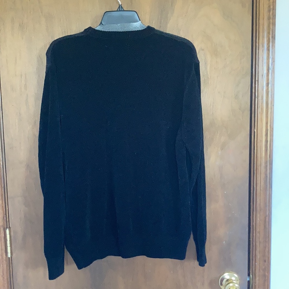 Vintage 90s men’s chenille feel black sweater with stripe of Pattern across - Picture 16 of 17